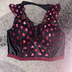 VICTORIA SECRETS LIGHTLY Lined Heart Embroidery Cap-Sleeve Corset Top SZ: LG